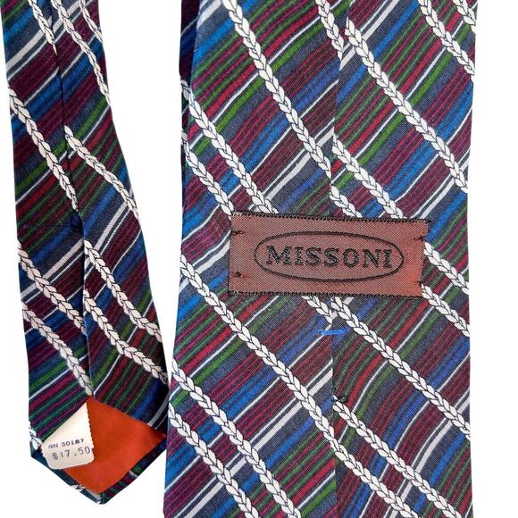 MISSONI Vintage DEADSTOCK 55" Multi Color Silk Made in Italy - Picture 4 of 7
